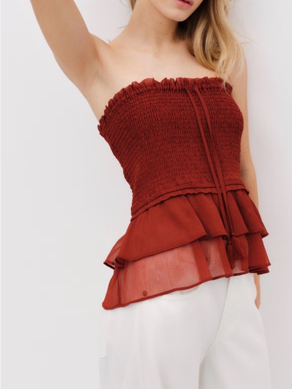 H&M SMOCKED BANDEAU TOP
